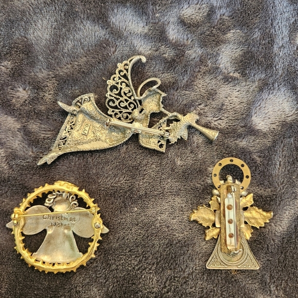 Vintage Angel Brooch Set Of 3 with Gold and Silver Tones - Picture 2 of 14